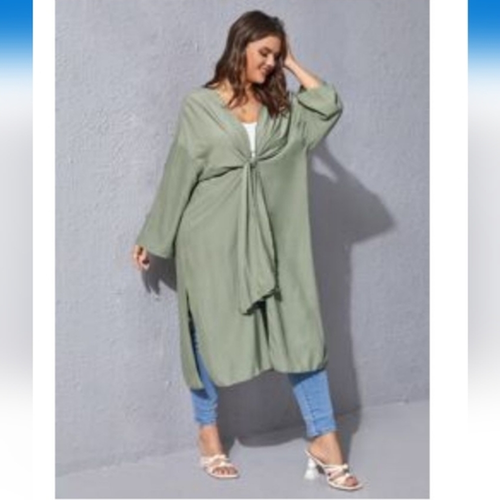Soft Green Knotted Kimono - Size 1XL